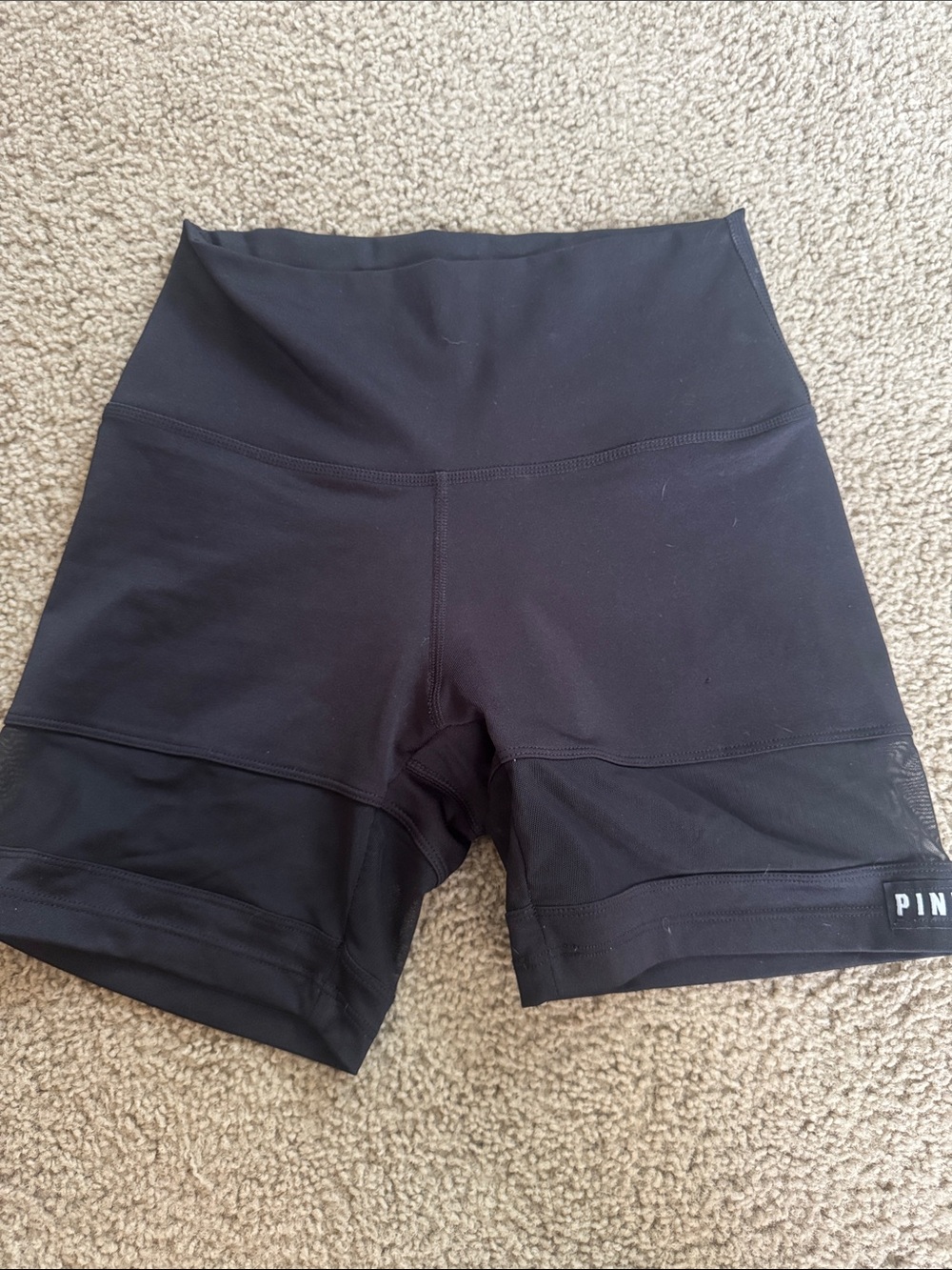PINK Victoria's Secret Black High-Rise Bike Shorts with Mesh Panels